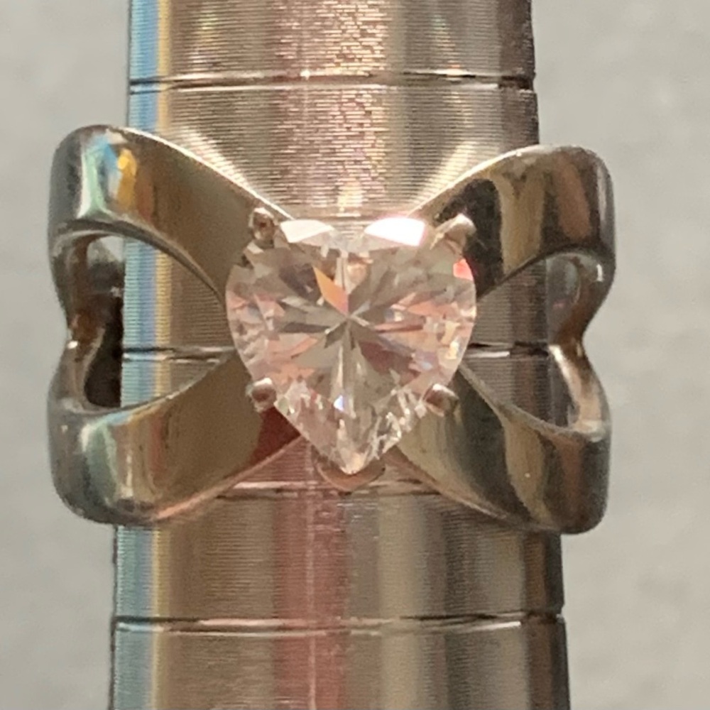 Vintage Sterling Silver Statement Ring with Cubic Zirconia Heart